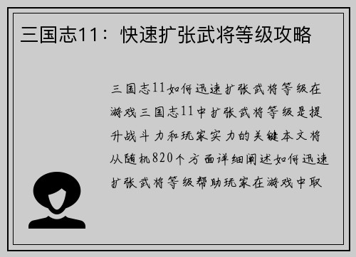 三国志11：快速扩张武将等级攻略